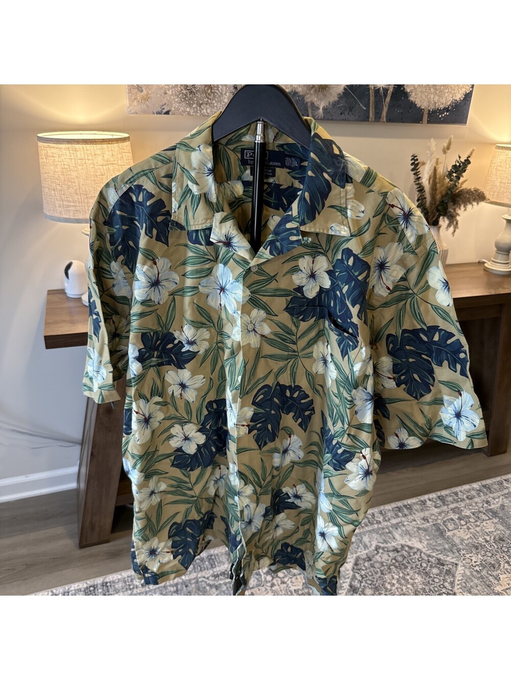 Polo Men’s Clayton Hawaiian Shirt Short Sleeve Size L Khaki